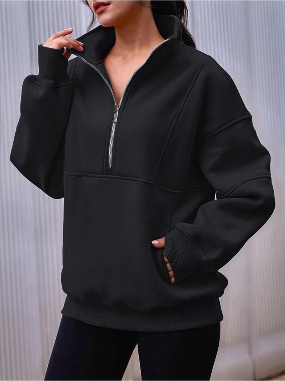 NWT SIZE S Fleo Black Quarter-Zip Pullover Hoodie
